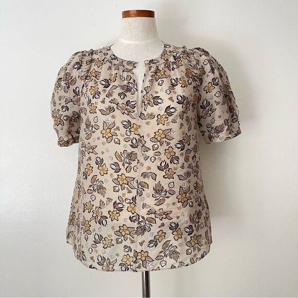 Current Air Ulla Floral tan blouse Small preowned - Picture 1 of 5